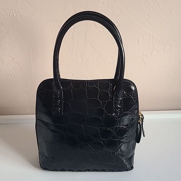 Valerie Stevens Leather Croc Embossed Structured Hand Bag - Picture 1 of 14